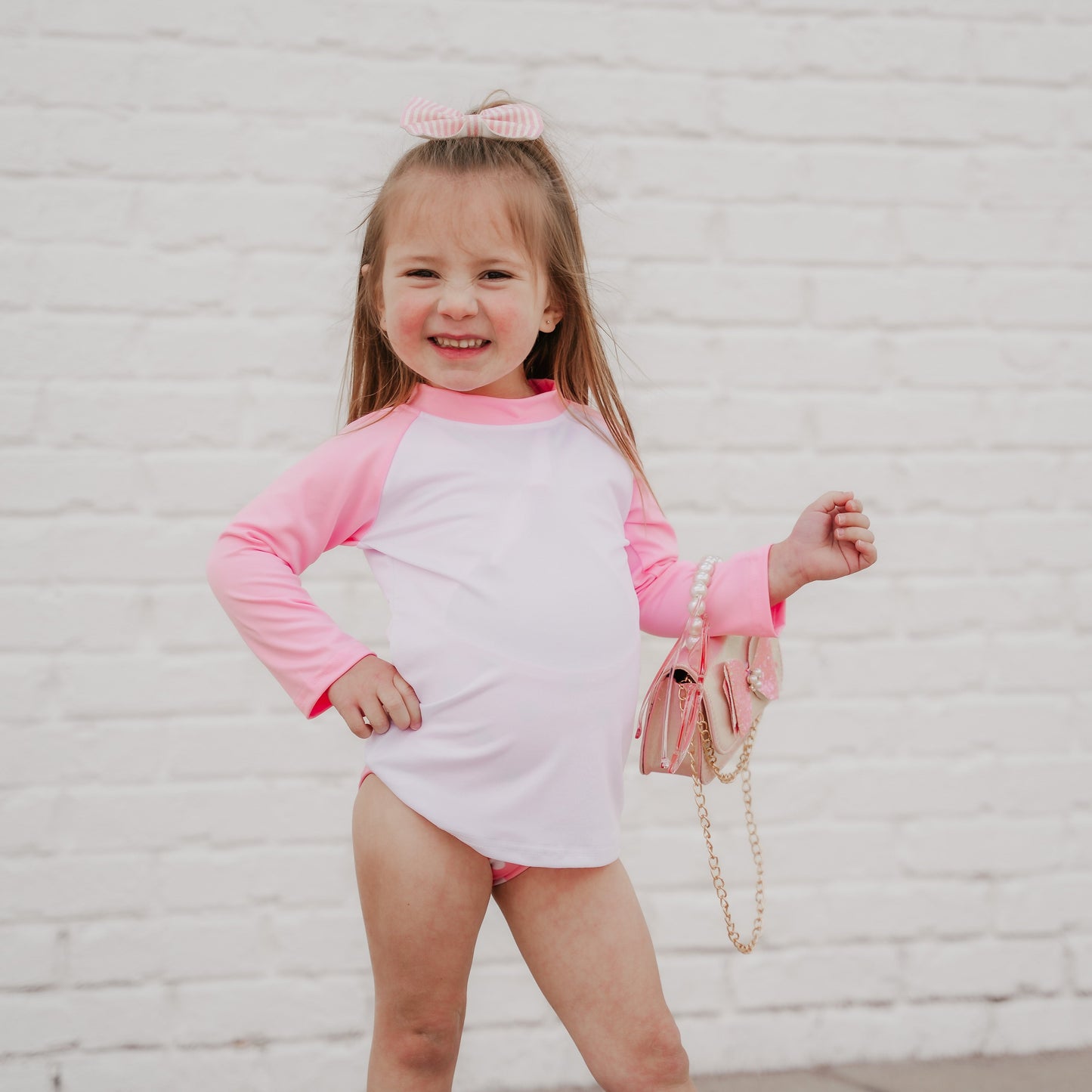 Pink Raglan Long Sleeve Rash Guard